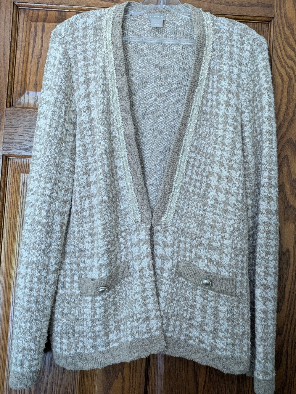 Chico's Oh So Soft Cream and Taupe Knit Open Front Cardiga Chico's Size 1 (Med)